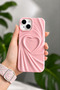 Apple iPhone 13 - 14 - 15 Compatible 3D Matte Satin Heart Embossed Patterned Anti-Impact Silicone Case