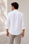 White 100% Pure Linen Fabric Regular Fit Comfortable Flowing Long Sleeve Shirt - 2