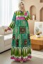 Ethnic Pattern Lace Up Elastic Sleeve Dress - 4