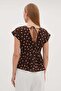 Polka Dot Pleated Blouse with Lace-Up Back - 8