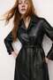 Women's Belted Faux Leather Trench Coat
