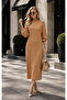 (Karamel)Flat-Cut Thick Terry Fabric Standing Collar Zippered Knitted Dress (Length 130 Cm.) - 6