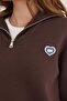 3 Thread Heart Embroidered Half Zipper Sweatshirt - 4