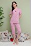 Floral Patterned Short Sleeve Plus Size Capri Pajama Set - 3