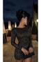 Back Detailed Shoulder Padded Sequin Mini Dress Black 582730 - 2