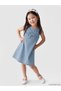 Lcw Kids Blue Crew Neck Bow Detailed Girls' Dress