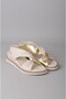 Seç 107614 Stone Detail Genuine Leather Women's Sandals Beige-Gold - 3