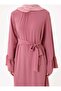 Belted Hijab Dress with Flywheel Detail on the Sleeves - Dark Rose - - 6
