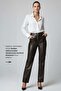 Brown Lora Straight-Leg Women's Genuine Leather Trousers with Pockets on the Front and Back