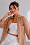 Oversized Linen Textured 100% Cotton Single Pocketed Loose-Fitting Shirt KGT-KU3435 - 6