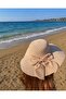 Pink Color Wide Brim Summer Straw Hat with Bow Detail