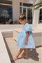 Blue Square Collar Balloon Sleeve Caroline Fabric Bow Detailed Lined Girls' Baby Girl Dress - 4