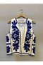 Women's White Color Blue Embroidered Linen Vest with Lining, Ethnic Bohemia Style - 5