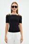 Lace Strap Detailed Boat Neck Blouse - 3