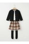Girl's Black Jacket White Blouse Checkered Skirt Neck Collar Socks Set of 5 - 6