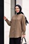 Sleeve Cuff Draped Oval Cut Shirt - Light Brown