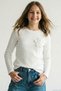 Girl's Long Sleeve T-Shirt with Beaded Embroidered Floral Crest Detail, Ages 9-14, White - 2