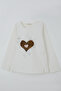 Girl's Long Sleeve T-Shirt Love Themed Glittery Leopard Pattern Heart Printed 6-12 Years, Ecru - 7