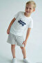 Boy's Shorts Set with Lettering Print, Elastic Waist, and Lace Accessories, 4-8 Years, Ecru - 2