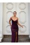 Trend Slit Velvet Pulpayet Dress Dark Purple 583293 - 2