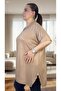 Angelic Stone Embroidered Short Sleeve Loose Fit Viscose Fabric Extra Large Size Bluz - 5