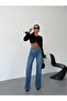 Women's High Waist Cross-Button Wide Leg Jean Pants - 3