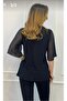 Plus Size Chiffon Sleeved Blouse with Buckle Detail - 4