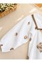 Girl's Ecru Color Lined 100% Cotton Muslin Dress with Embroidered Balloon Sleeves White Bohemian Casual Dress - 5