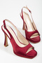 Women's Burgundy Satin Platform Heeled Shoes - 2