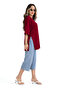 Burgundy Oversize Double Sleeve Long T-Shirt with Side Slits |   Cotton Basic Crew Neck Single Jersey Fabric Casual Comfortable T-Shirt |   Standard Size All Season - 3