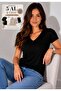 Women's Short Sleeve V-Neck Black Color Body T-Shirt