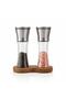 Glass Salt and Pepper Mill with Wooden Stand |   Stainless Steel Cover |   Set of 2 - 2