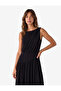 Slim Fit Draped Round Boat Neck Sleeveless Low Waist Long Dress - 2
