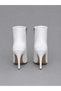 White Skin 10.5cm Thin Heel Zipper Pointed Toe Women's Boots - 5