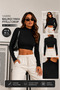 Women's Black Half Turtleneck Camisole Ribbed Long Sleeve Crop Blouse - 5