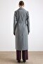 Double-Breasted Waist-Tied Mid-Length Coat Gray 3754-Y - 7
