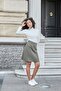 High Waist Lightweight Lycra Fabric Knee Length Bell Skirt-Khaki - 6