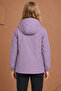 Girl's plum inner lined water and windproof k Hooded double zippered pocket raincoat - 4