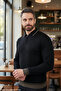 Standard Fit Regular Normal Cut Polo Collar Plain Knitwear Sweater Black - 2