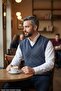 Men's Navy Blue Anti-Pilling Fabric Standard Fit Regular Cut V-Neck Knitwear Sweater - 6