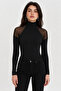 Women's Black Tulle Blouse with Shoulders
