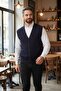Men's Navy Blue V-Neck Knitwear Buttoned Pocketed Striped Patterned Regular Fit Non-Pilling Knitted Vest - 7