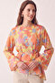 Floral Patterned Asymmetrical Blouse Y0166 - Orange - 3