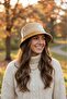 Unisex Safari Hat Plain Fo 7064 Mustard - Stretchy Lycra Fabric, Sun-Protective Wide Brim, Timeless Plain Design Outdoor Bucket Hat