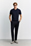 Men's Navy Blue Polo Collar Zippered Easy-Ironing Anti-Wrinkle Short Sleeve Regular Fit Sweater A62Y5007 - 7