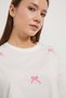 Women's Ribbon Embroidered Short Sleeve White Crop T-Shirt - 2