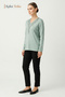 Women's Aqua Green V-Neck Elegant Stoned Mother Combed Cotton - 3
