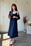 Draped Chest Detail Shirt Dress Navy Blue Set