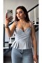 Blue-White Striped Corset Blouse with Shoulder Tie Detail