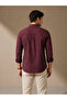 Men's Burgundy Textured Striped Regular Fit Shirt - 5